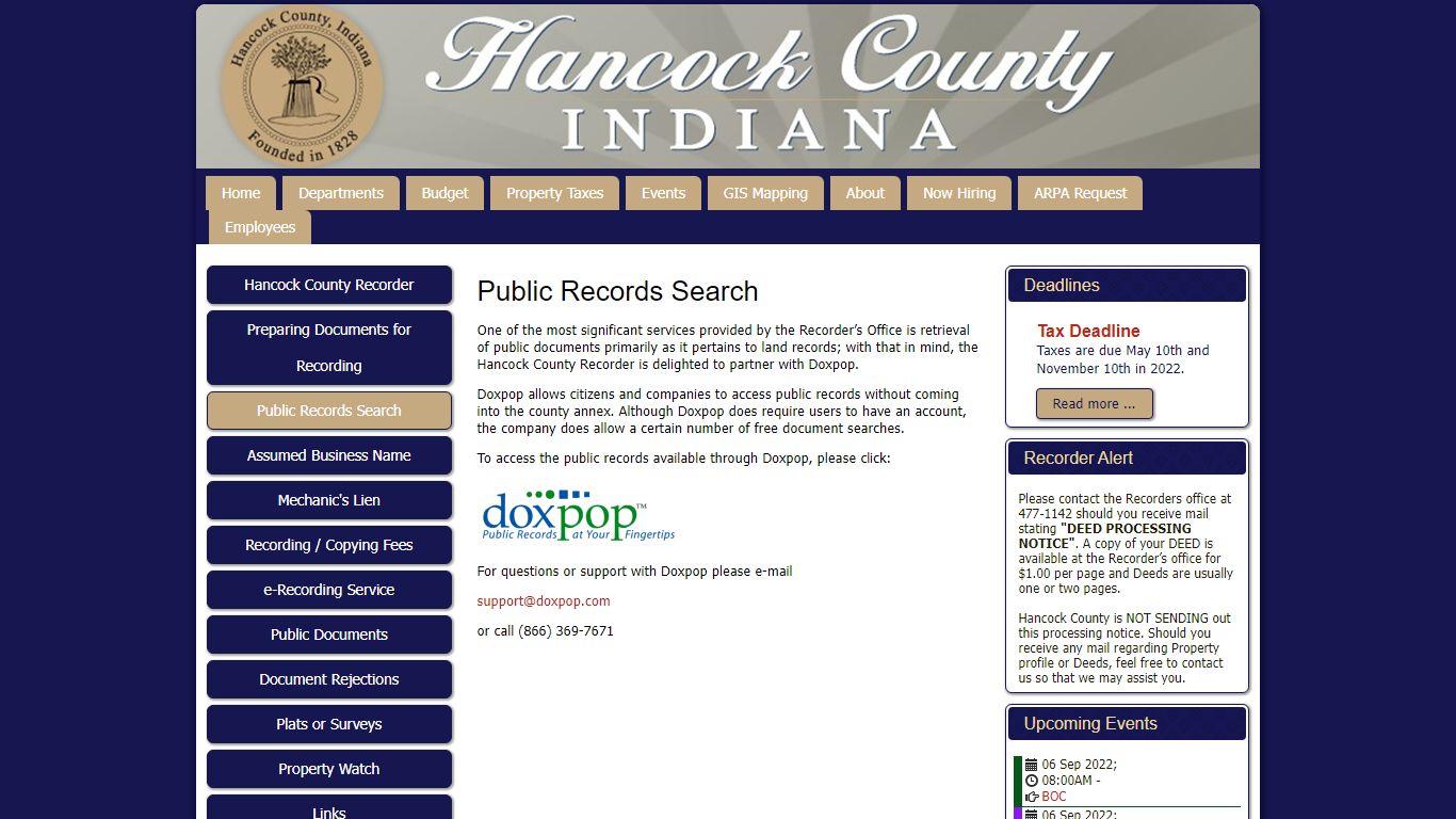 Public Records Search - Hancock County, Indiana